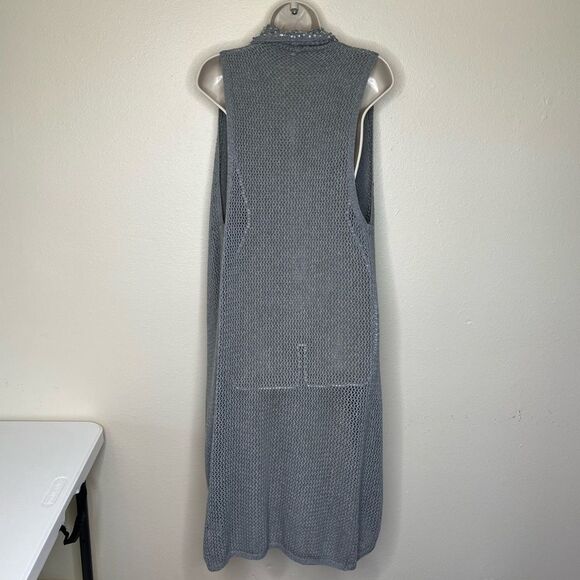Gianni Bini Gray Duster Long Line Vest Sequin Beaded Waterfall Women Size Large - Picture 6 of 11